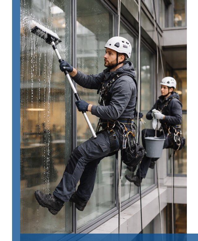 Профессиональная мойка витражей промышленными альпинистами в Южном-Сахалинске
