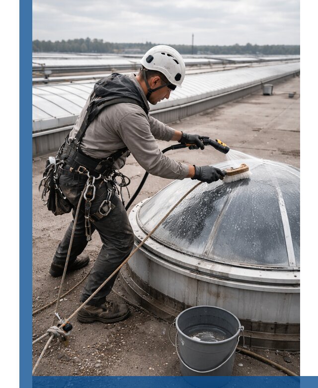 Мойка зенитных фонарей на кровле для промышленных объектов в Южном-Сахалинске