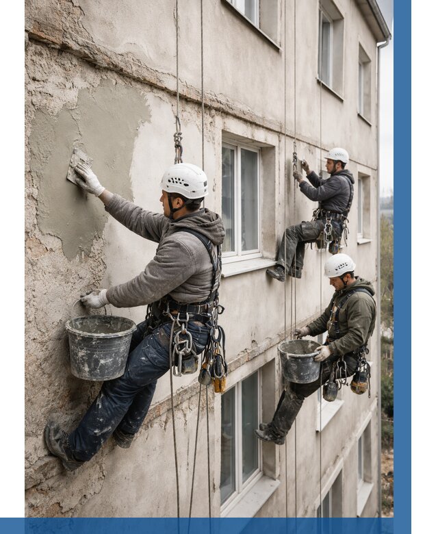 Ремонт штукатурного фасада в Южном-Сахалинске от 775 р. под ключ | ВЫСОТНИК-Южн