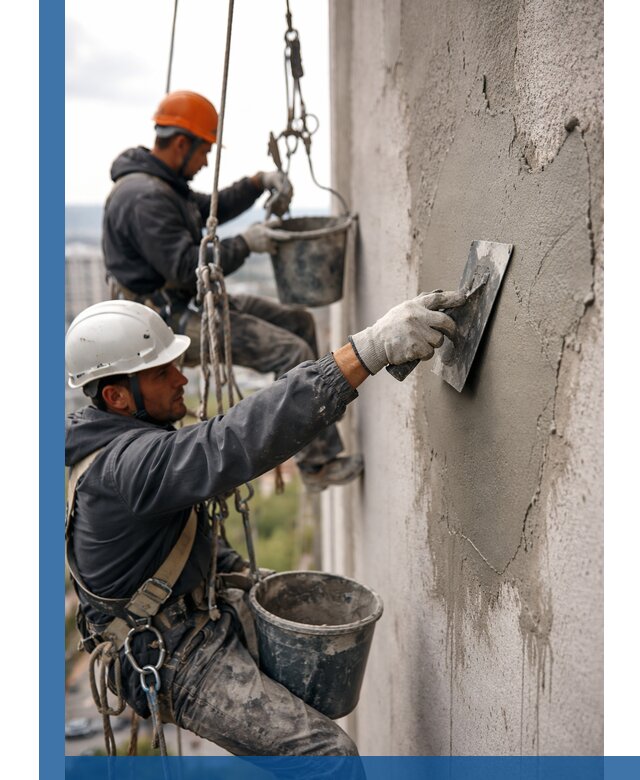 Штукатурка фасада на высоте в Южном-Сахалинске профессиональные работы