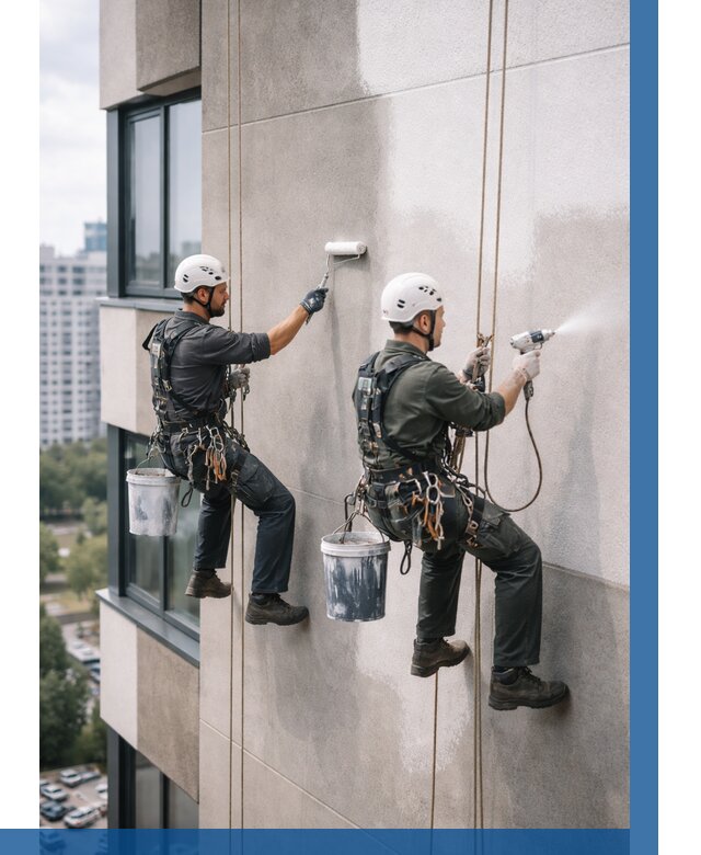 Покраска фасада альпинистами в Южном-Сахалинске от 310 р. | ВЫСОТНИК-Южн