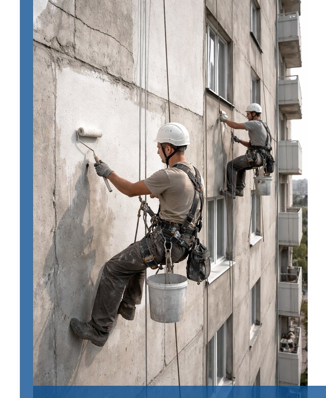 Покраска бетонного фасада в Южном-Сахалинске для жилых и промышленных объектов