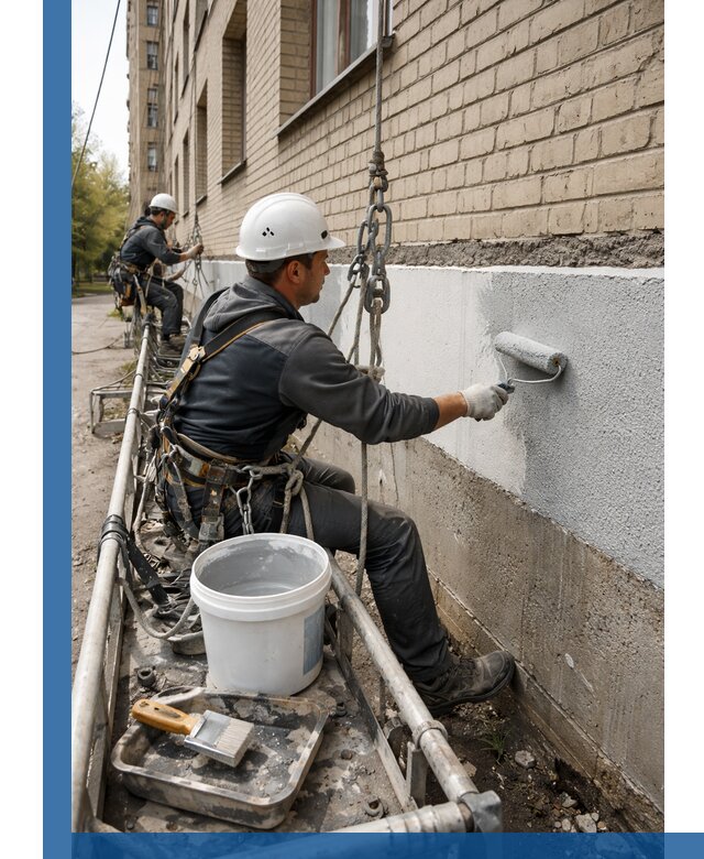 Окраска цоколя здания в Южном-Сахалинске профессионально и надежно