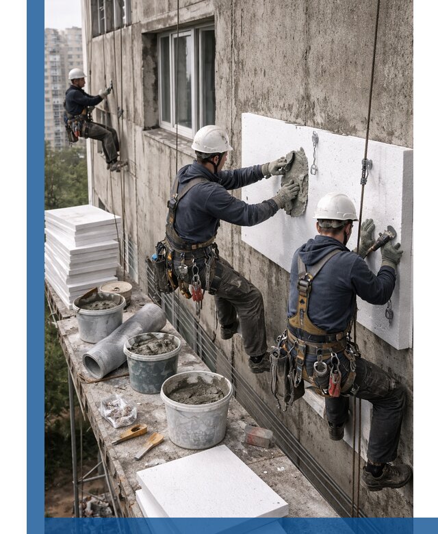 Утепление фасада пенополистиролом в Южном-Сахалинске под ключ