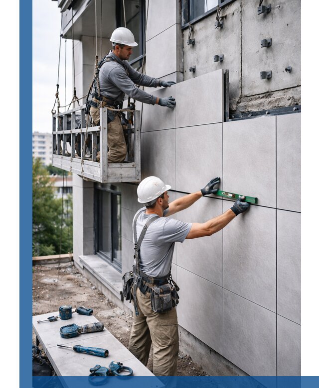 Монтаж керамогранита на фасад в Южном-Сахалинске под ключ с гарантией качества