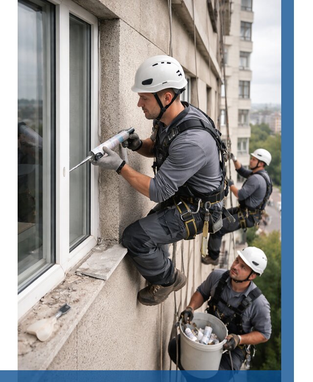 Герметизация оконных швов снаружи в Южном-Сахалинске от 1550 р. | ВЫСОТНИК-Южн