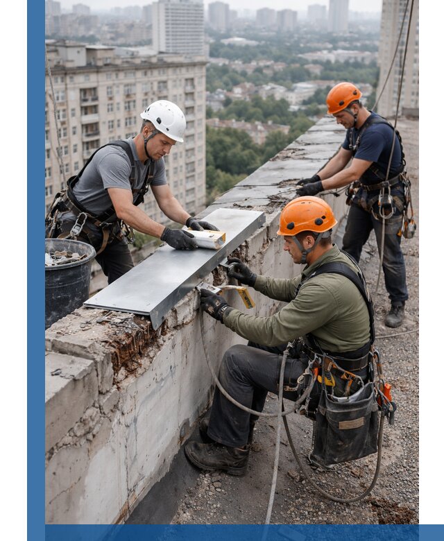 Ремонт парапета на кровле в Южном-Сахалинске, высотные работы с гарантией