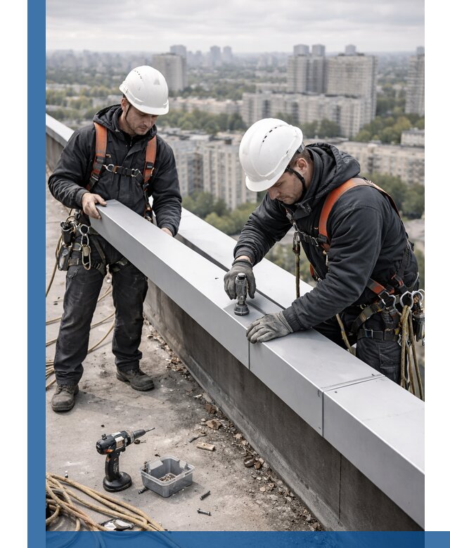 Монтаж парапетных крышек и ограждений кровли в Южном-Сахалинске