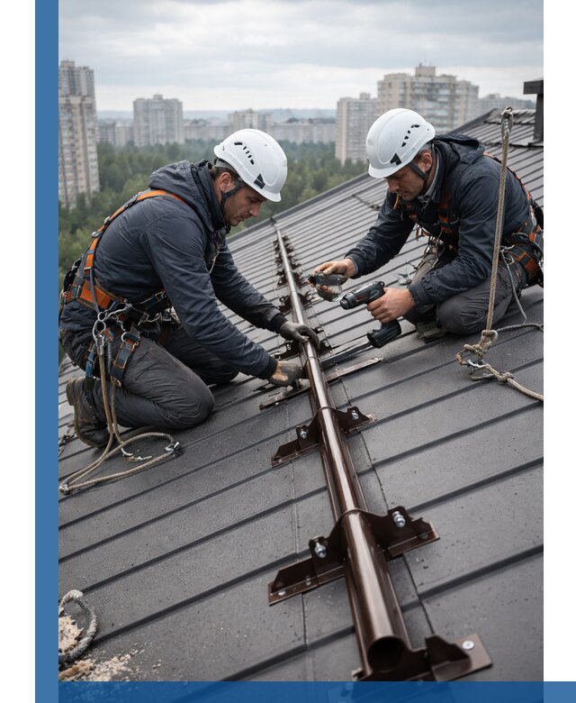 Монтаж снегозадержателей на кровле зданий в Южном-Сахалинске под ключ