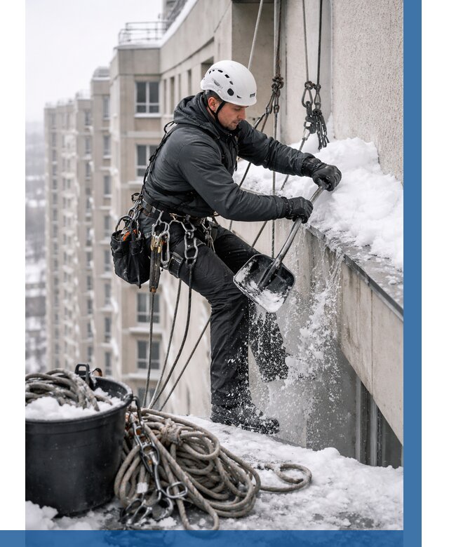 Очистка карнизов от снега в Южном-Сахалинске от 310 р. | ВЫСОТНИК-Южн