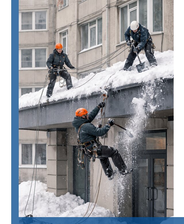 Безопасная очистка навесов от снега в Южном-Сахалинске круглогодично