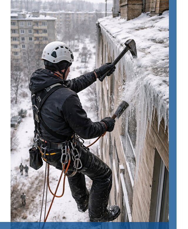 Сбивание сосулек с крыши в Южном-Сахалинске по цене от 4649 р. | ВЫСОТНИК-Южн