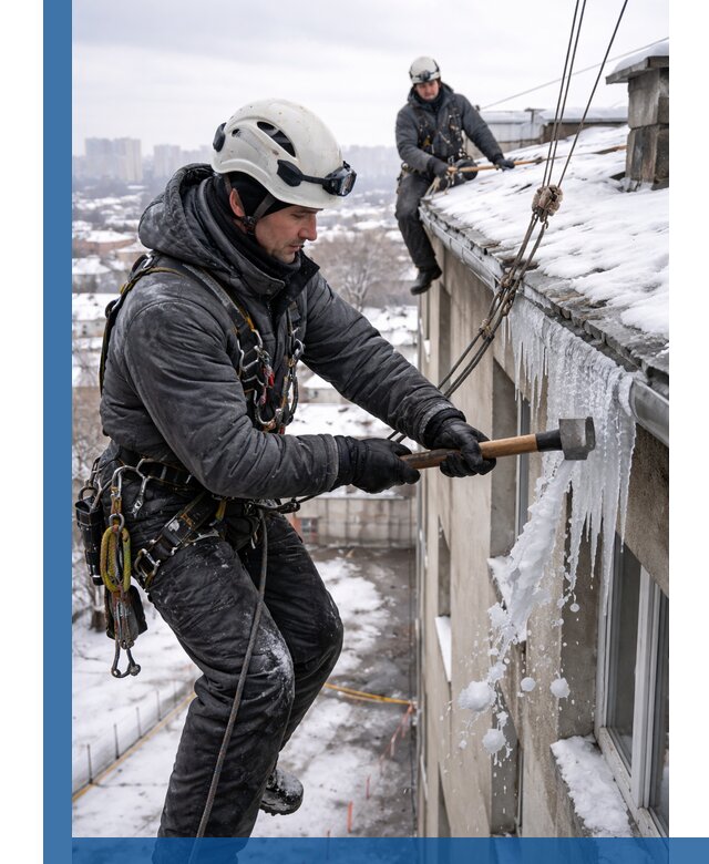 Сбивание и удаление сосулек с крыши в Южном-Сахалинске безопасно