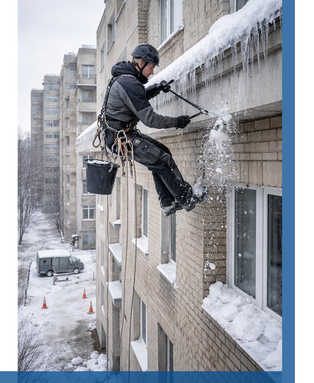 Удаление наледи с карнизов в Южном-Сахалинске от 362 р. | ВЫСОТНИК-Южн