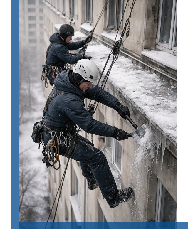Удаление наледи и сосулек с карнизов в Южном-Сахалинске профессионально