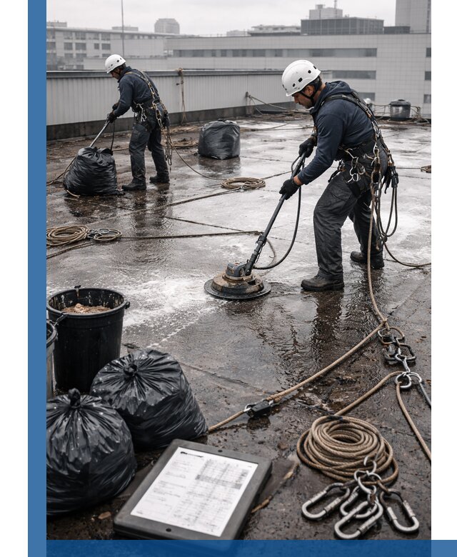 Плановая очистка кровли по графику в Южном-Сахалинске для безопасности