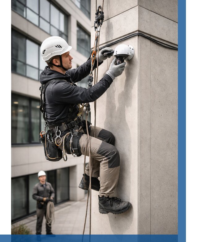 Монтаж камер видеонаблюдения на фасаде в Южном-Сахалинске от 8781 р.-ВЫСОТНИК-Южн