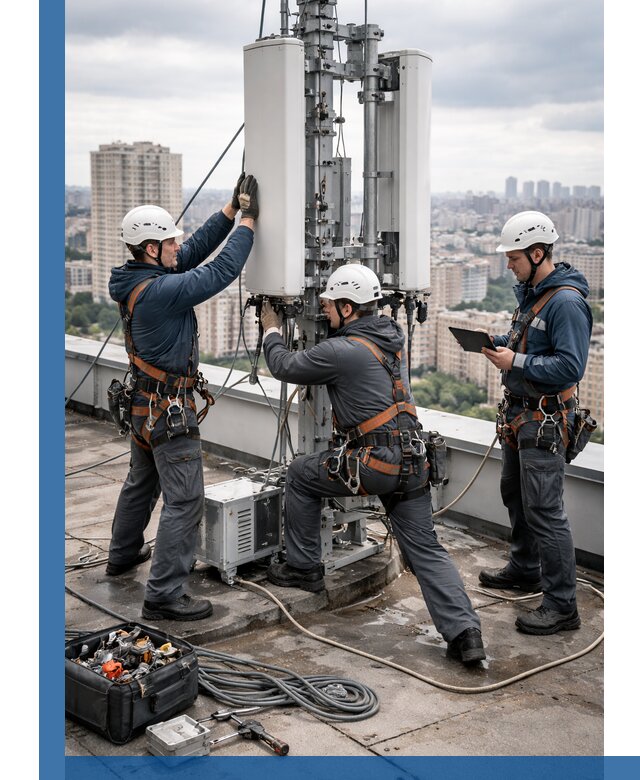 Монтаж антенн связи на крыше в Южном-Сахалинске с вводом в эксплуатацию