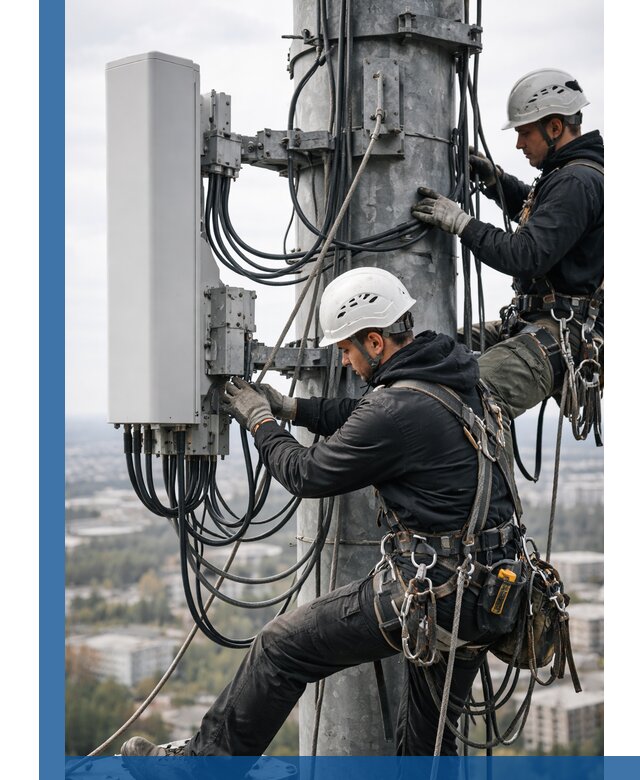 Монтаж оборудования связи на мачте в Южном-Сахалинске с пусконаладкой