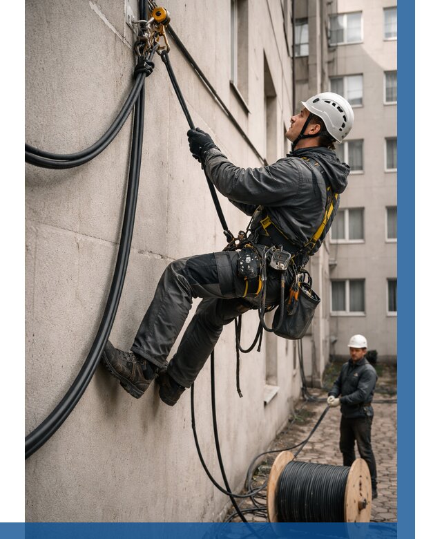 Протяжка кабеля питания на высоте в Южном-Сахалинске от 465 р. | ВЫСОТНИК-Южн