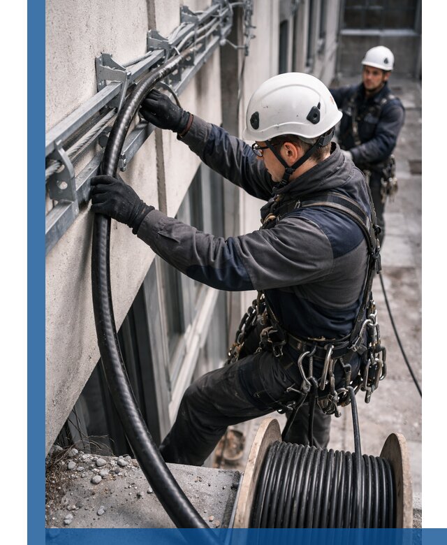 Протяжка кабеля питания на высоте в Южном-Сахалинске с гарантией безопасности и качества