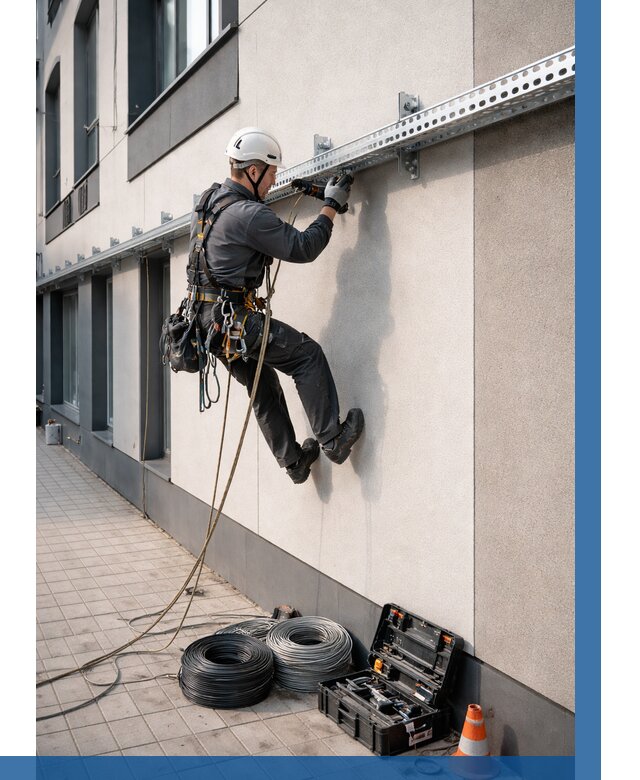 Монтаж кабельных лотков на фасаде в Южном-Сахалинске от 1240 р. | ВЫСОТНИК-Южн