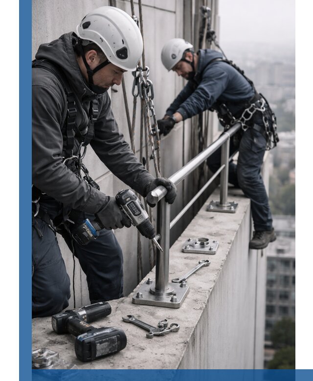 Монтаж перил на высоте в Южном-Сахалинске для жилых и промобъектов