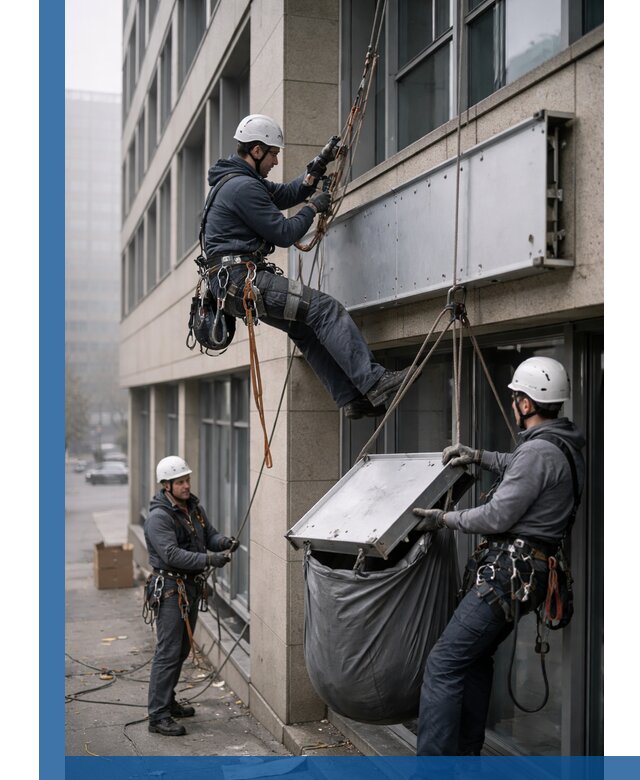 Демонтаж рекламной вывески с высотными работами в Южном-Сахалинске