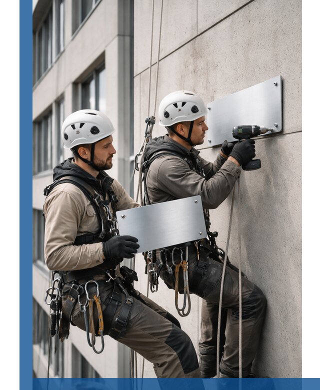 Монтаж табличек и указателей в Южном-Сахалинске для зданий и сооружений