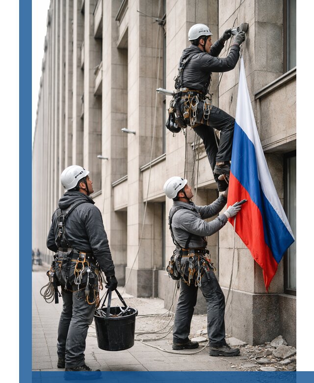 Профессиональная установка флагов на фасаде в Южном-Сахалинске