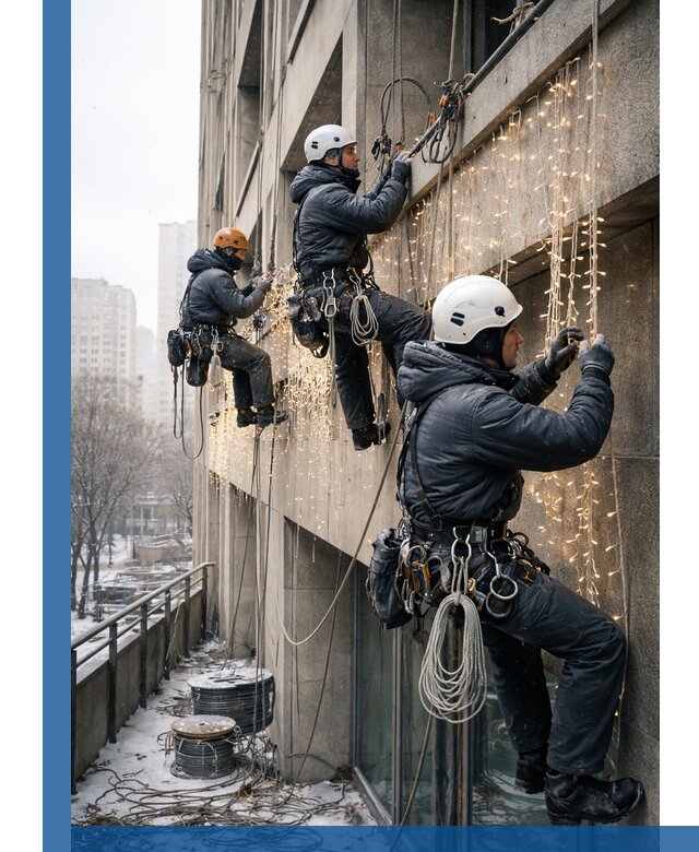 Монтаж новогодней иллюминации и украшение фасадов в Южном-Сахалинске