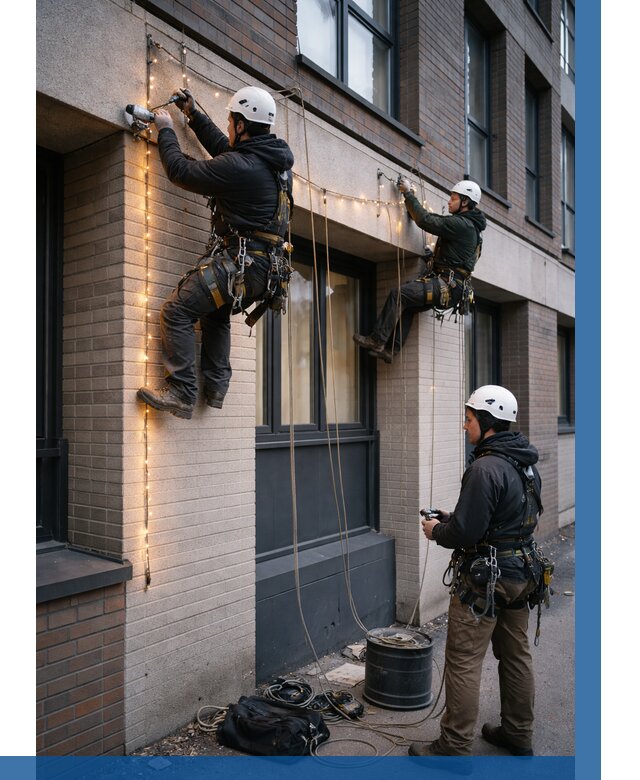 Монтаж гирлянд на фасаде в Южном-Сахалинске от 3616 р. | ВЫСОТНИК-Южн