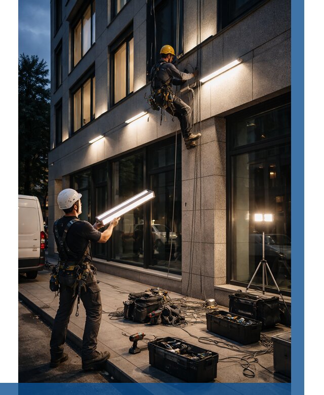 Монтаж архитектурной подсветки здания в Южном-Сахалинске от 2583 р.|ВЫСОТНИК-Южн