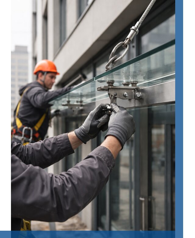 Монтаж стеклянных козырьков в Южном-Сахалинске от 8781 р. | ВЫСОТНИК-Южн