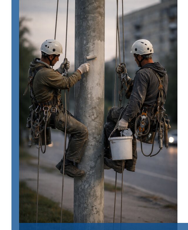 Покраска опор освещения и антикоррозийная защита в Южном-Сахалинске