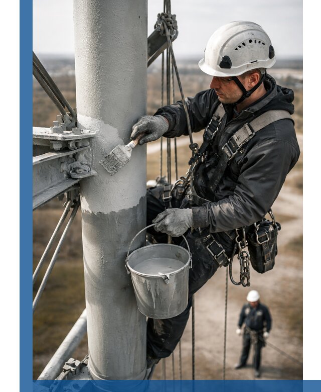 Покраска мачт связи в Южном-Сахалинске промышленными альпинистами