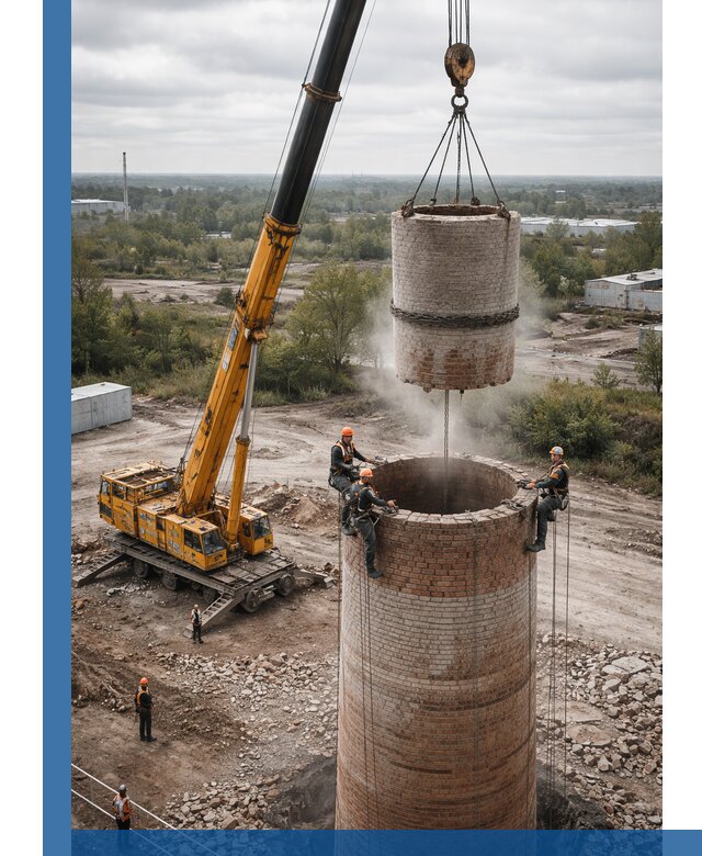 Демонтаж дымовой трубы в Южном-Сахалинске с гарантиями безопасности