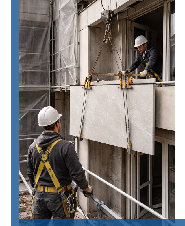 Подъем керамогранита на этаж в Южном-Сахалинске грузчиками и техникой