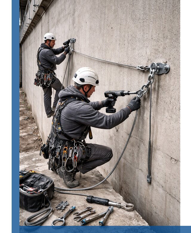 Монтаж анкерных линий высотной безопасности в Южном-Сахалинске