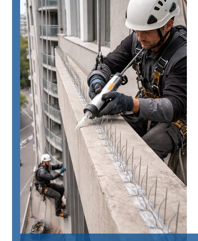 Установка шипов от птиц на фасадах и кровлях в Южном-Сахалинске